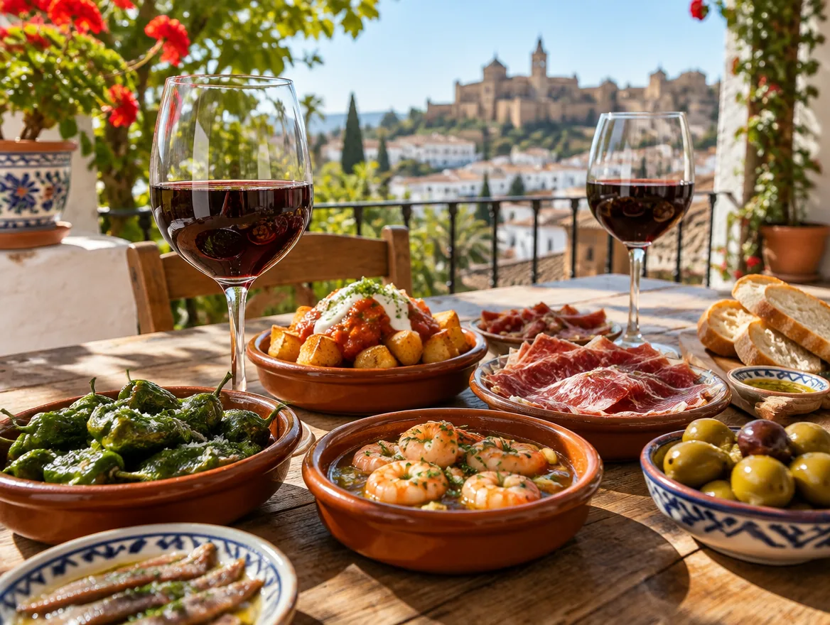 Vino y tapas en la terraza